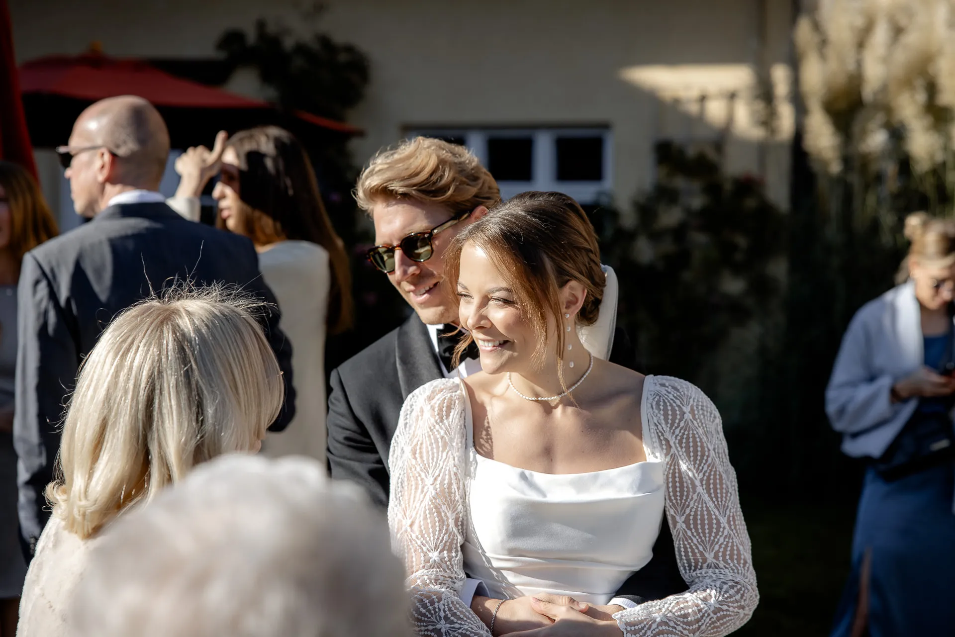 Radiant bride and groom Luise and Tobias at country wedding at Gut Sonnenhausen